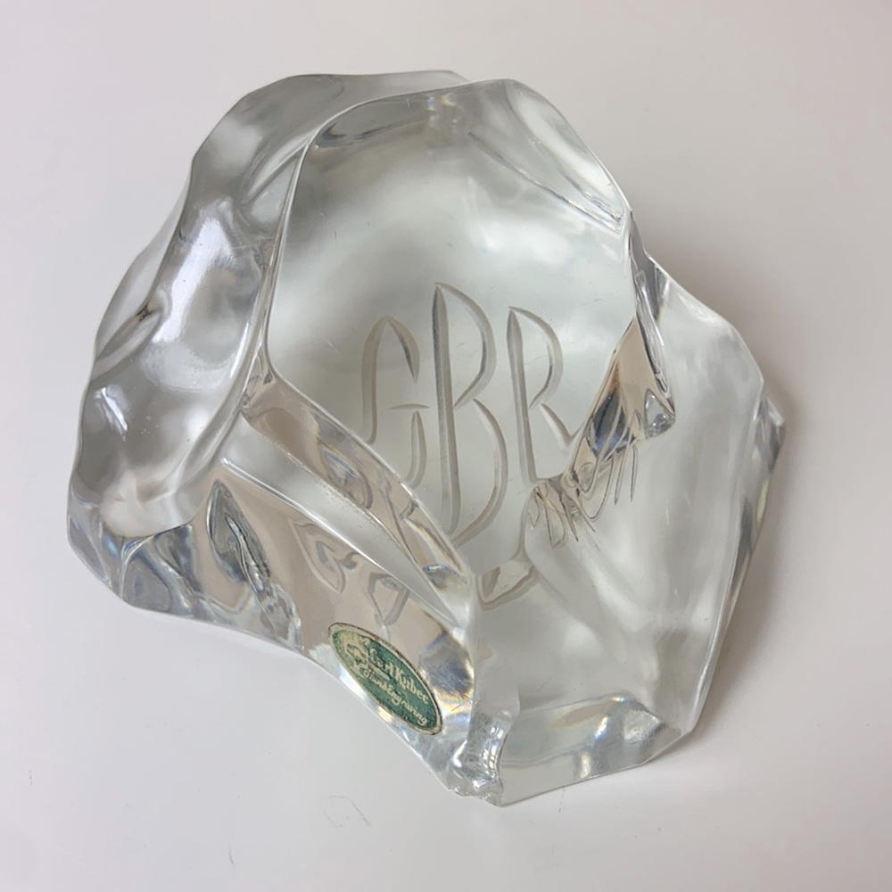 Vintage 💎 Crystal Paperweight Abstract Mountain Formation Engraved With GBR